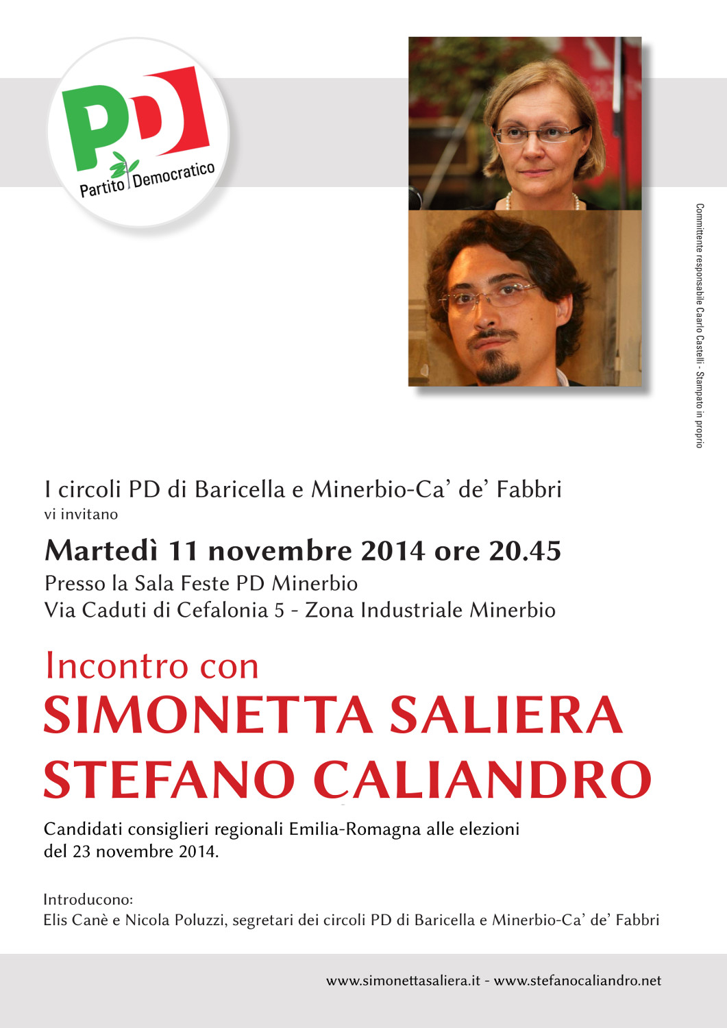 Incontri con Simonetta Saliera e Stefano Caliandro, candidati consigliere regionale
